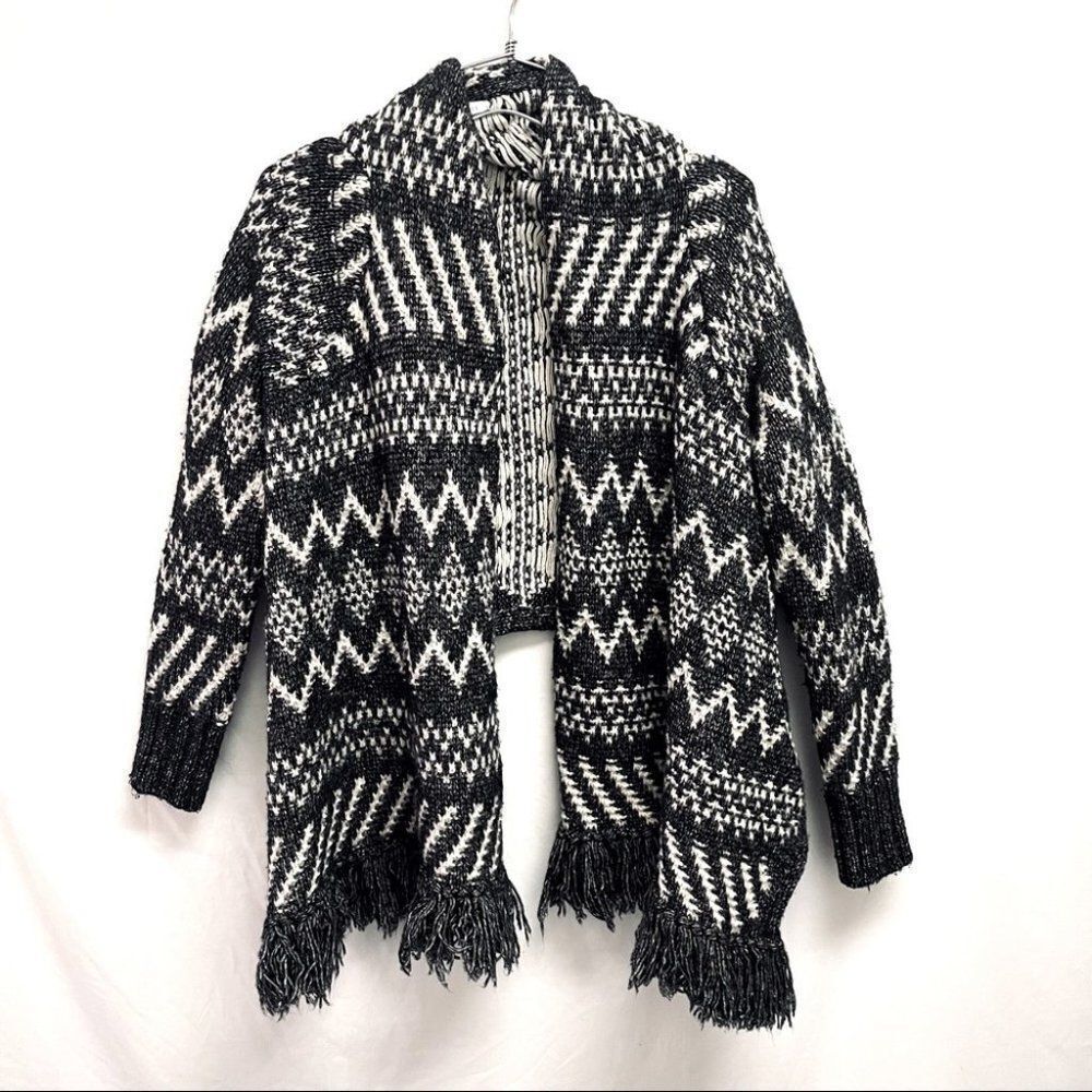 Victoria's Secret gray and white stripe fringe open cardigan sweater
